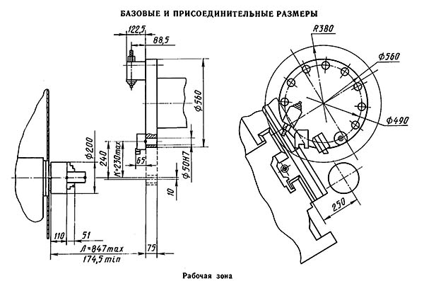 Габарит робочого простору токарно-револьверного верстата 1П420ПФ40